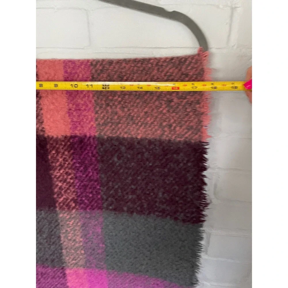 Juicy Couture Plaid Fringe Blanket Scarf Cozy‎ Soft Purple Pink Gray One Size